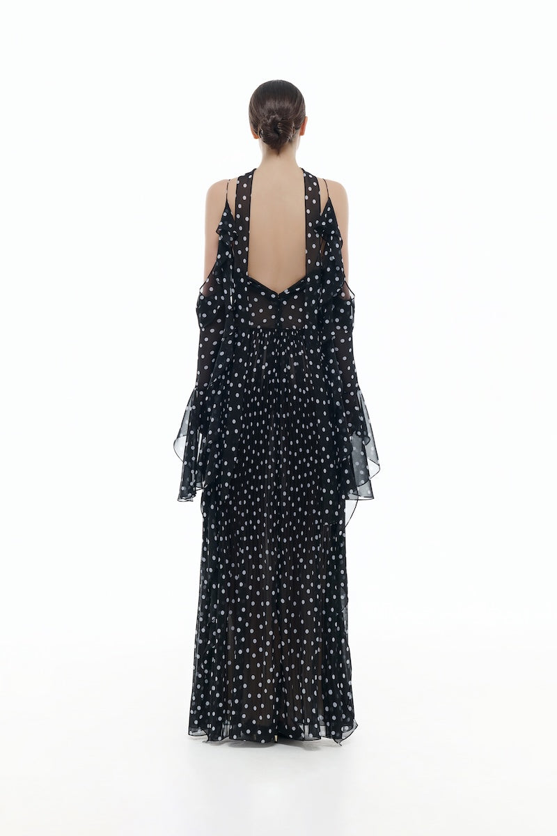 BLACK OFF-SHOULDER FLOWING DRESS
