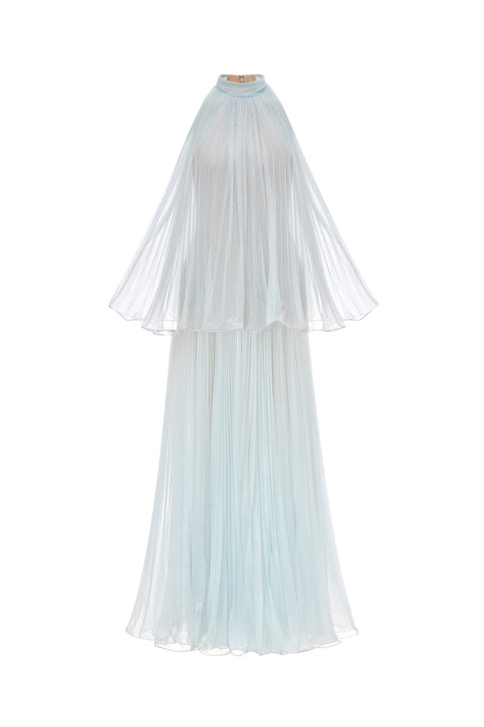 BLUE PLEATED MIDI DRESS