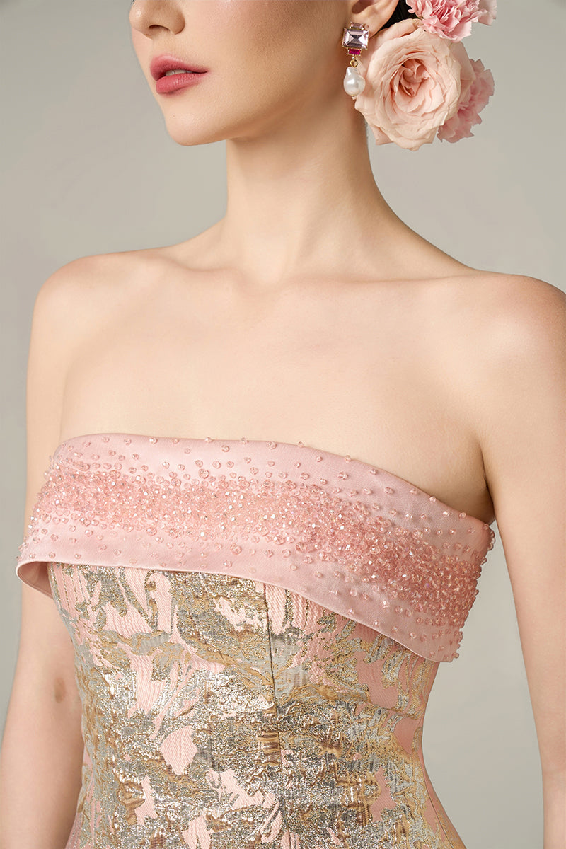 METALLIC JACQUARD AND SILK TAFFETA DRESS IN PINK