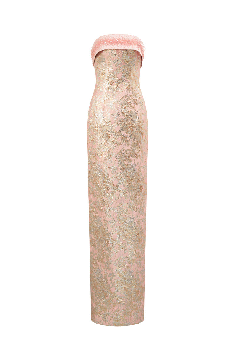 METALLIC JACQUARD AND SILK TAFFETA DRESS IN PINK