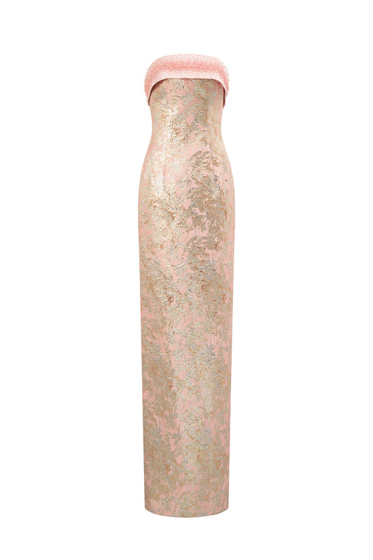 METALLIC JACQUARD AND SILK TAFFETA DRESS IN PINK