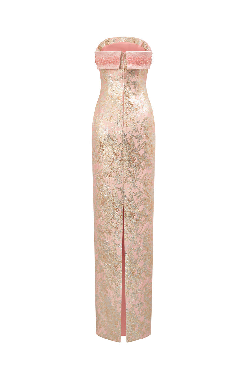 METALLIC JACQUARD AND SILK TAFFETA DRESS IN PINK