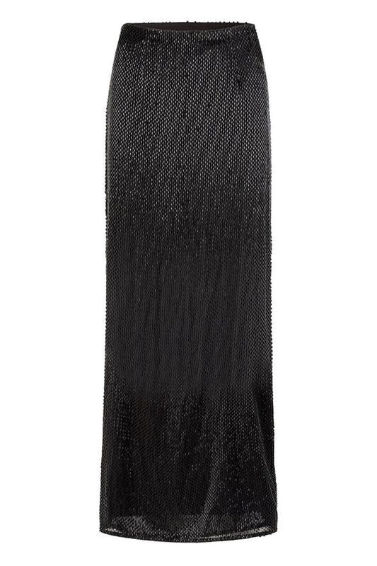 BUGLE BEAD SLIP SKIRT IN BLACK