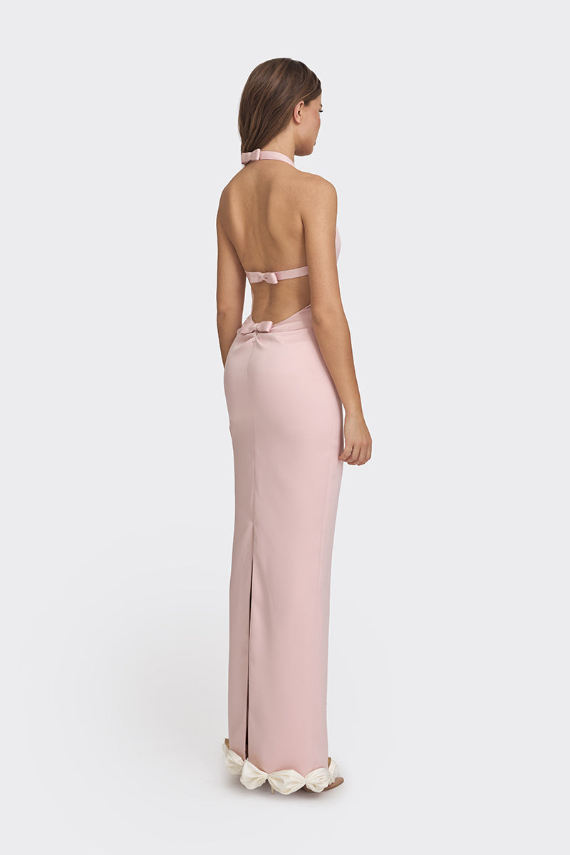 CAKE BOW MAXI DRESS IN DUSTY PINK