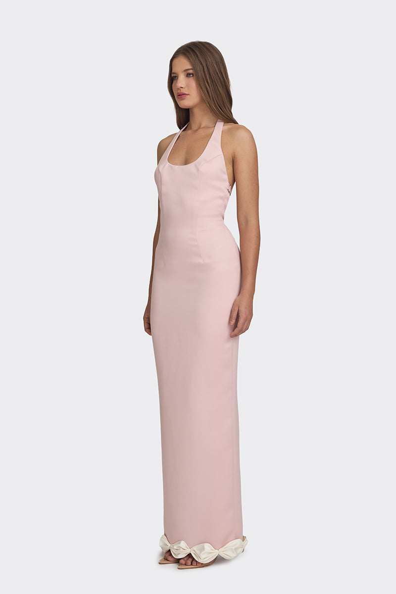 CAKE BOW MAXI DRESS IN DUSTY PINK