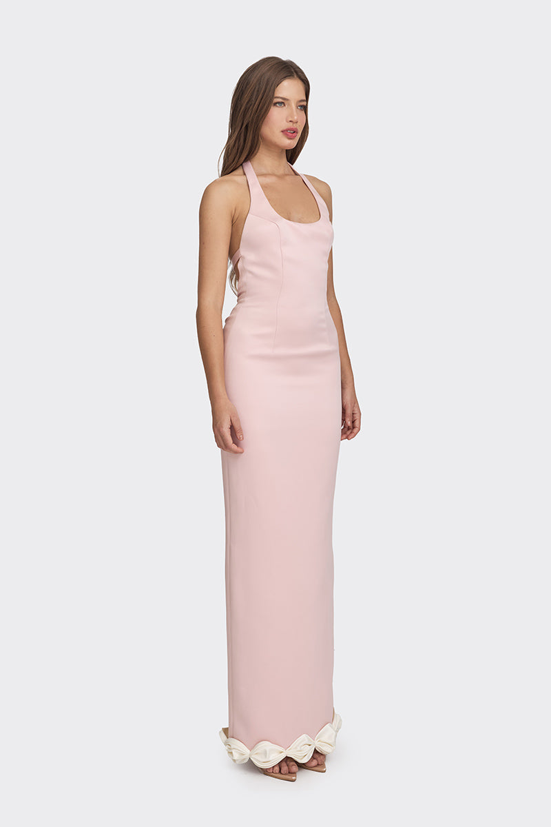 CAKE BOW MAXI DRESS IN DUSTY PINK