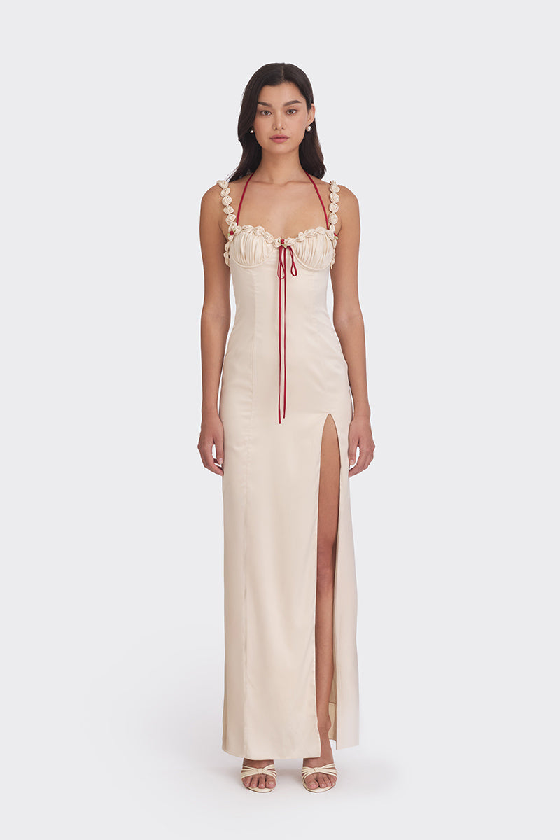 CAKE MAXI SLIP DRESS IN BEIGE