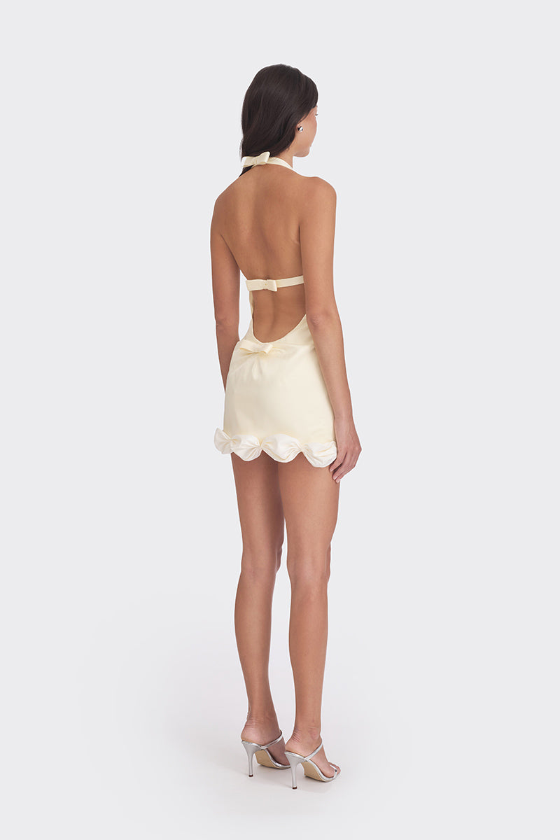 CAKE BOW MINI DRESS IN LIGHT YELLOW