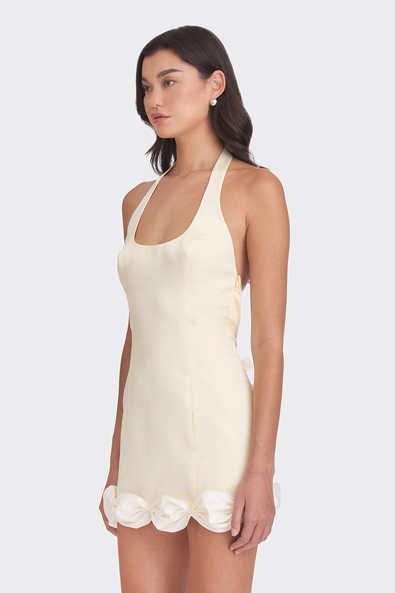 CAKE BOW MINI DRESS IN LIGHT YELLOW