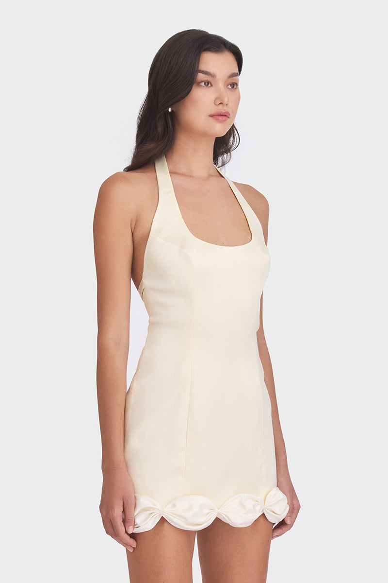 CAKE BOW MINI DRESS IN LIGHT YELLOW