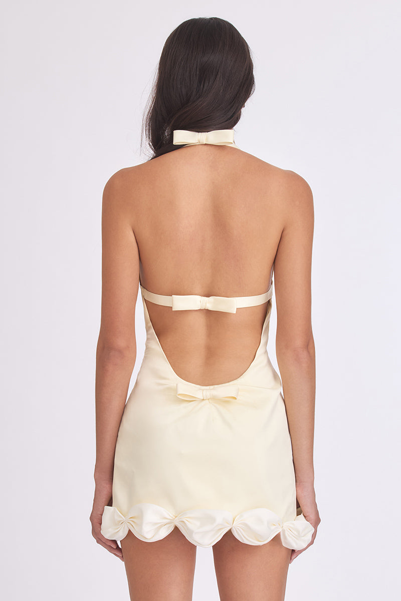 CAKE BOW MINI DRESS IN LIGHT YELLOW