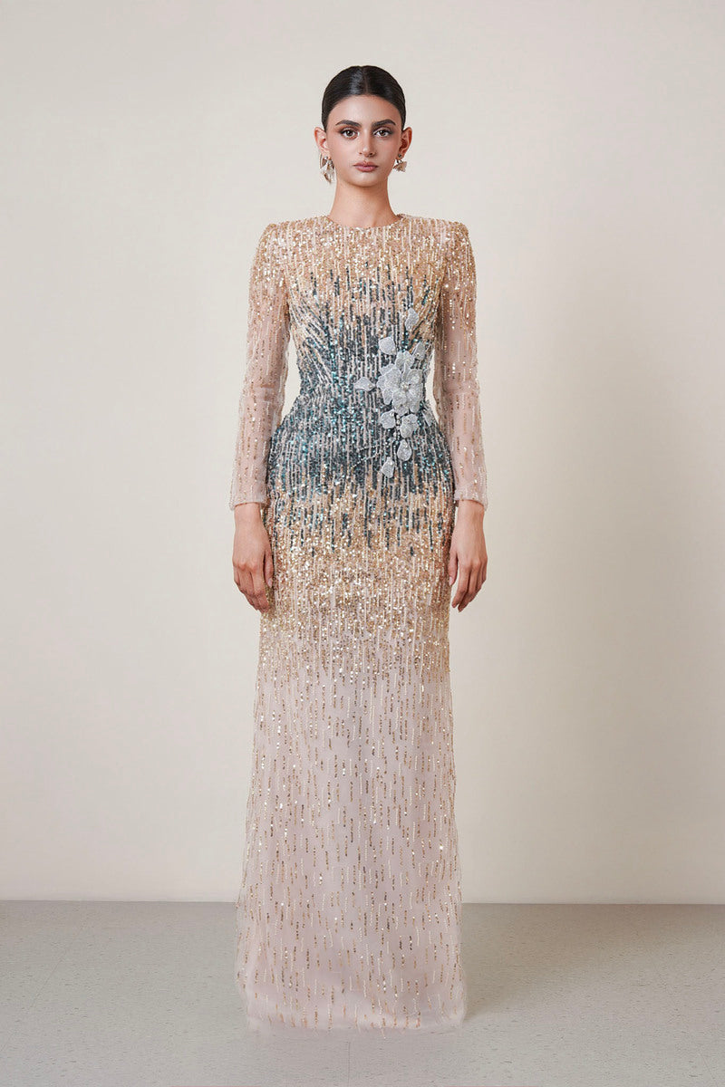 OMBRE CRYSTAL 3D FLOWER DRESS
