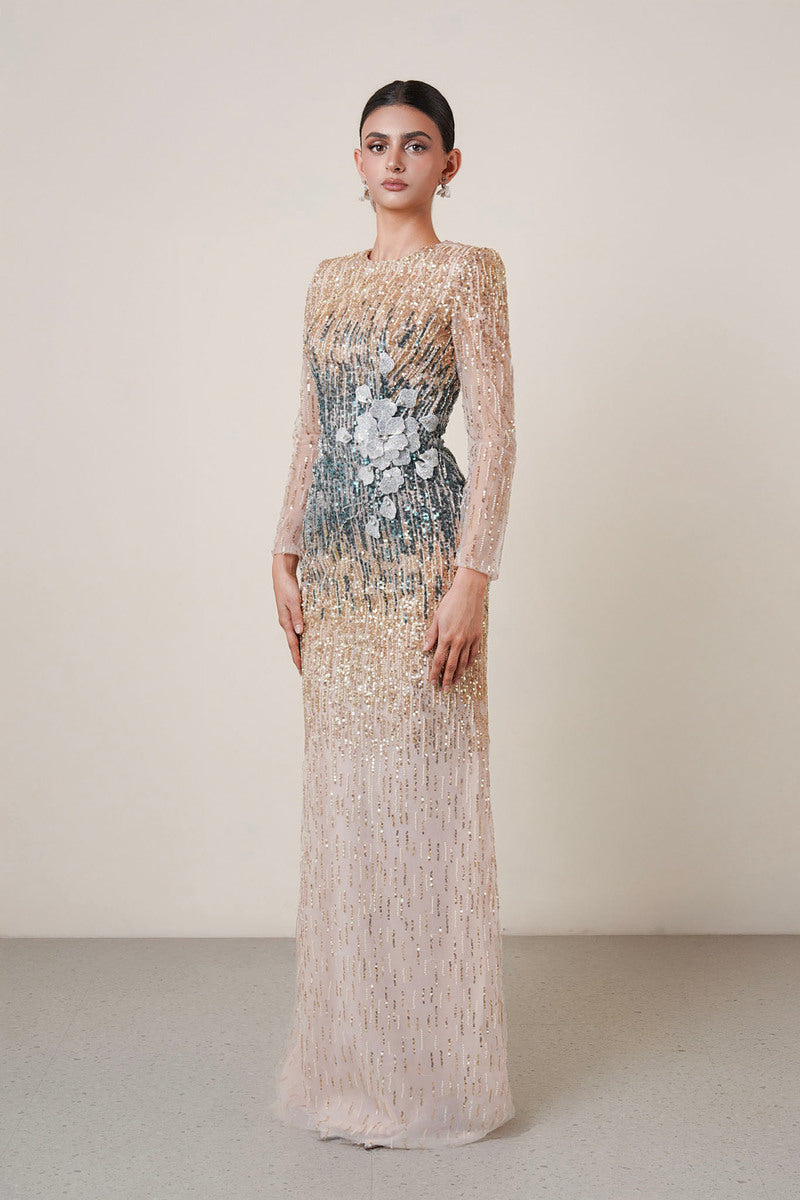OMBRE CRYSTAL 3D FLOWER DRESS