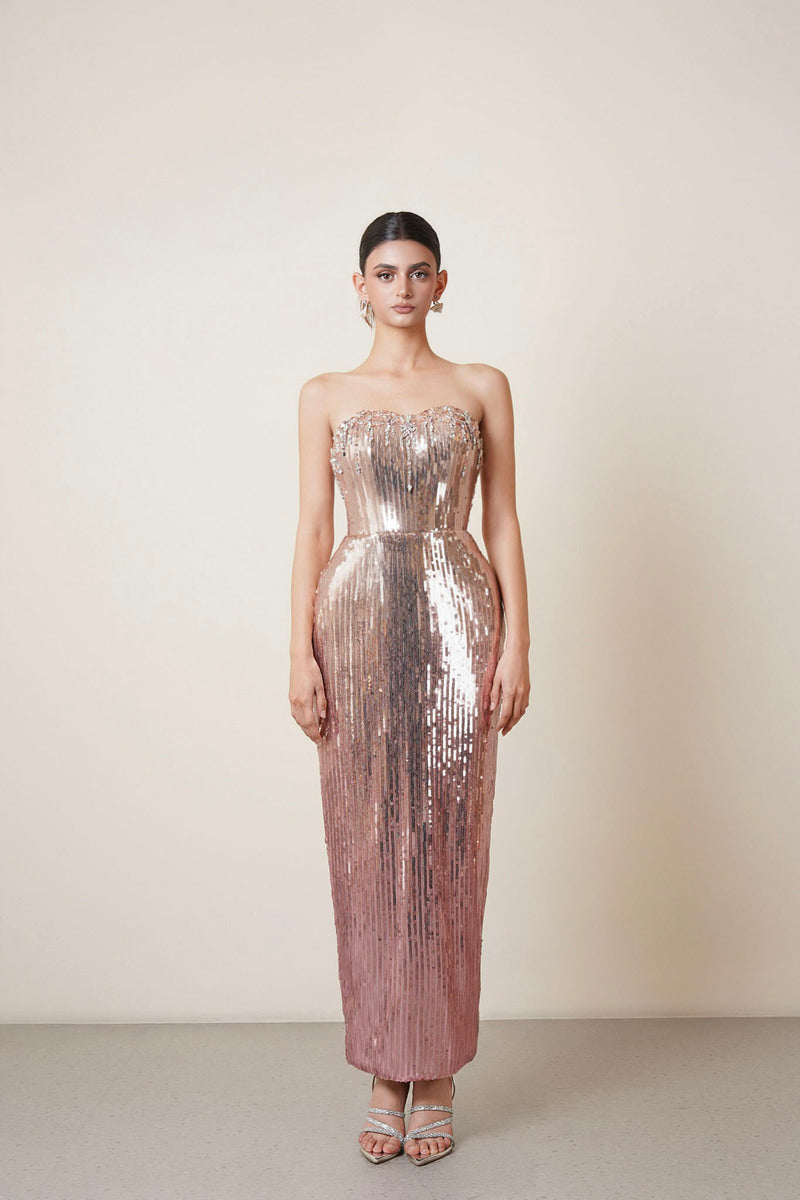SEQUIN MIDI DRESS IN ROSE