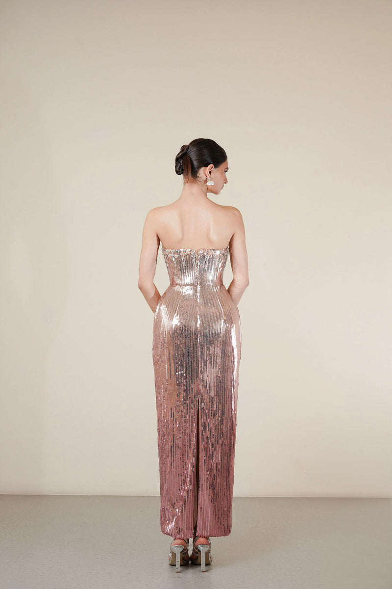 SEQUIN MIDI DRESS IN ROSE