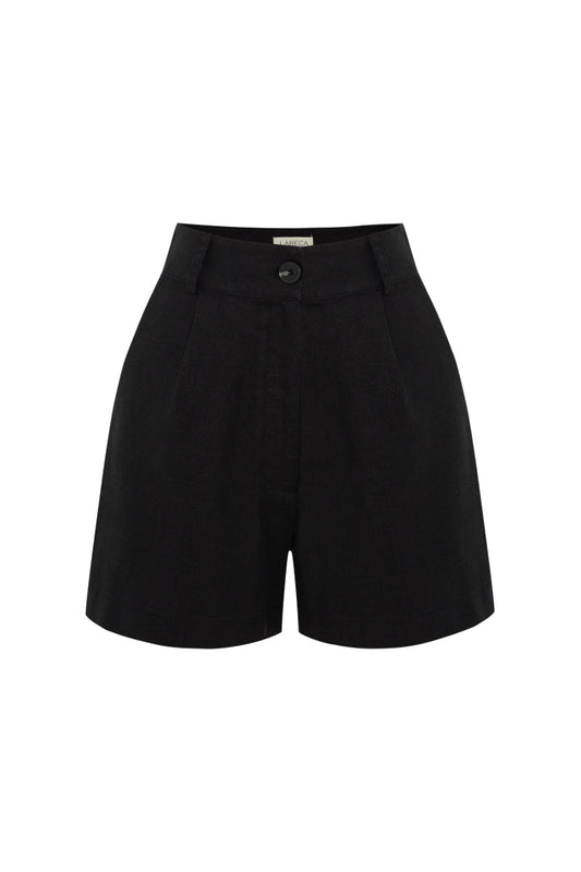 CASSIE BLACK LINEN ROLLED SHORTS