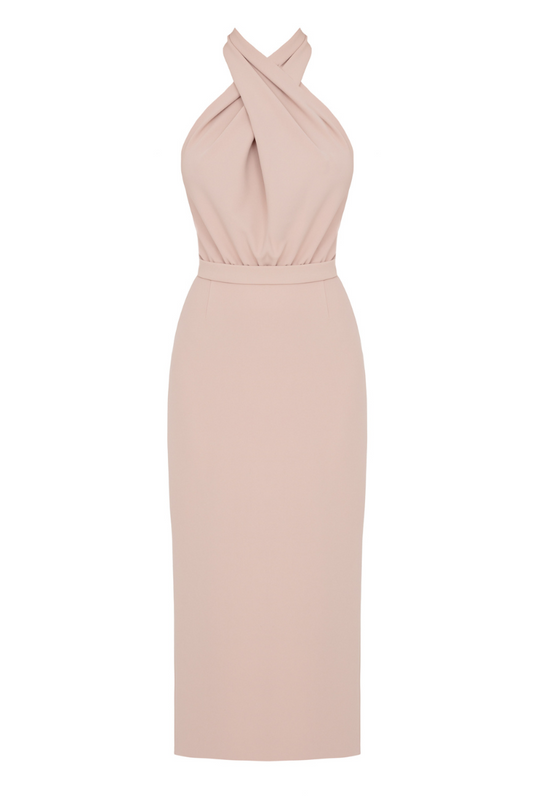CELIA DUSTY PINK HALTER NECK MIDI DRESS