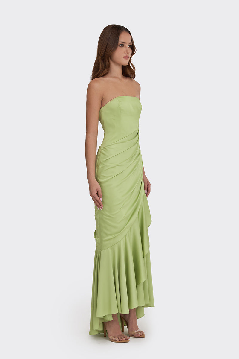 CORSET DRAPED DRESS IN GREEN