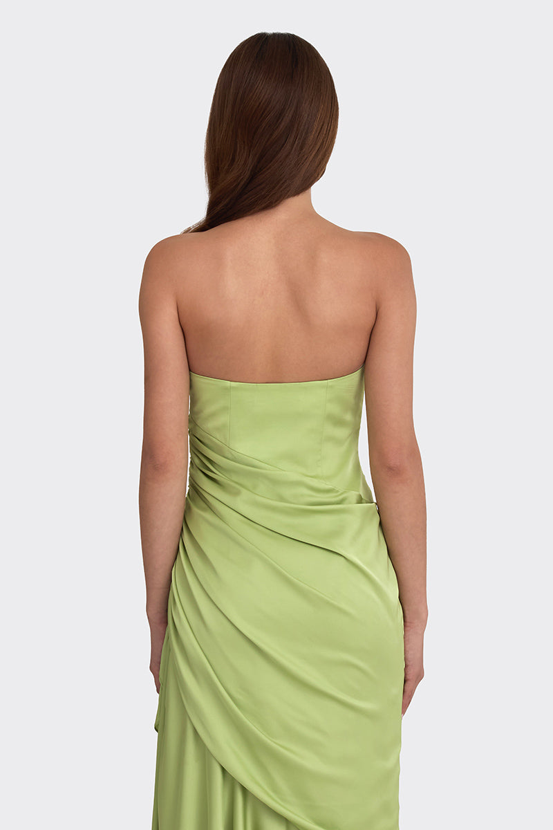 CORSET DRAPED DRESS IN GREEN