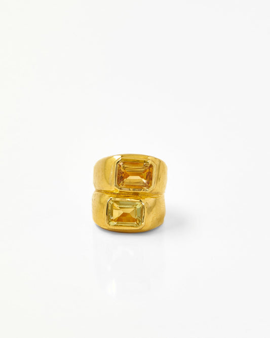 Tay Emerald Cut Lemon Qtz & Green Amethyst Set Gemini Ring