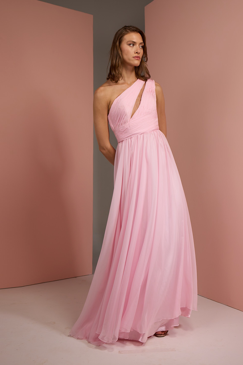ONE SHOULDER DRESS IN BABY PINK