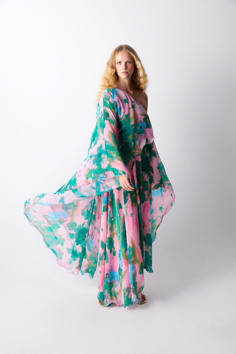 ELLE DRESS IN SOFT PINK AND GREEN