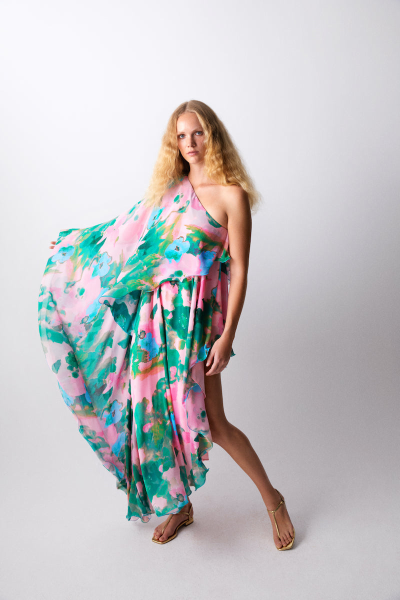 ELLE DRESS IN SOFT PINK AND GREEN