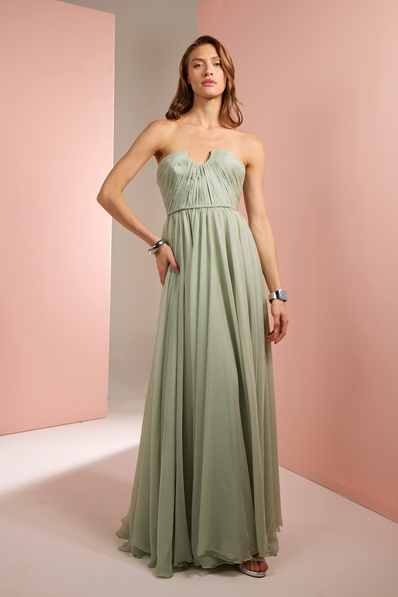 STRAPLESS GOWN IN LIGHT GREEN