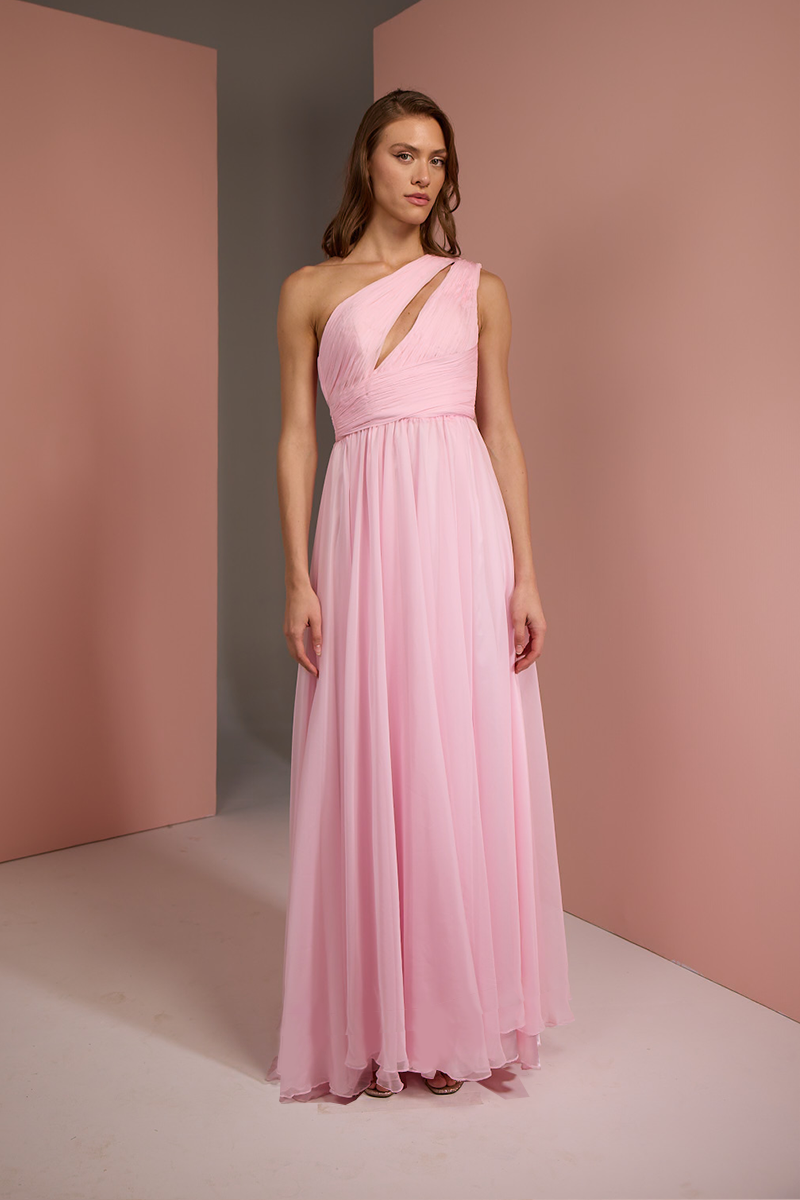 ONE SHOULDER DRESS IN BABY PINK