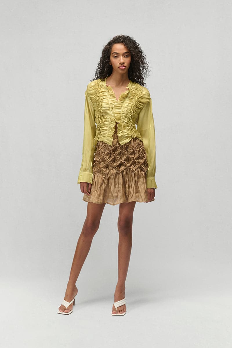VICTORIA BEIGE SHIBORI MINI SKIRT