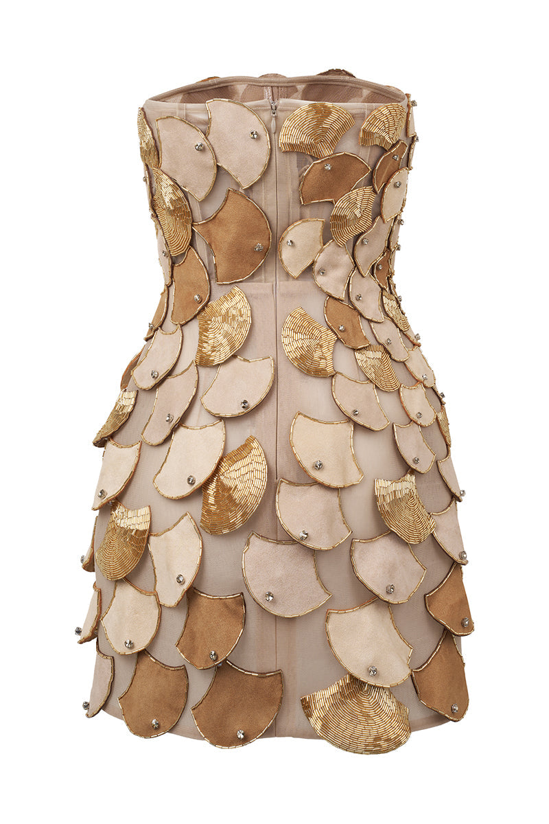 RADICALLY SCALED SLEEVELESS BUSTIER DRESS IN BEIGE