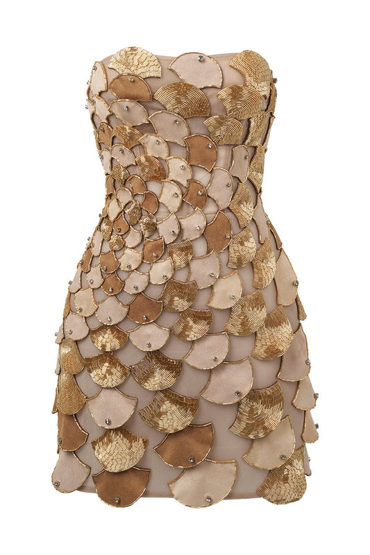 RADICALLY SCALED SLEEVELESS BUSTIER DRESS IN BEIGE