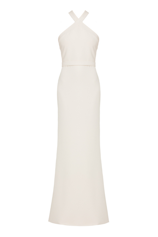 GISEL CREAM OFF-SHOULDER LONG EVENING DRESS