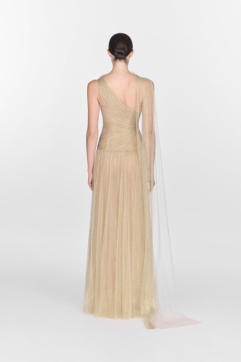 GOLD DRAPED MAXI DRESS