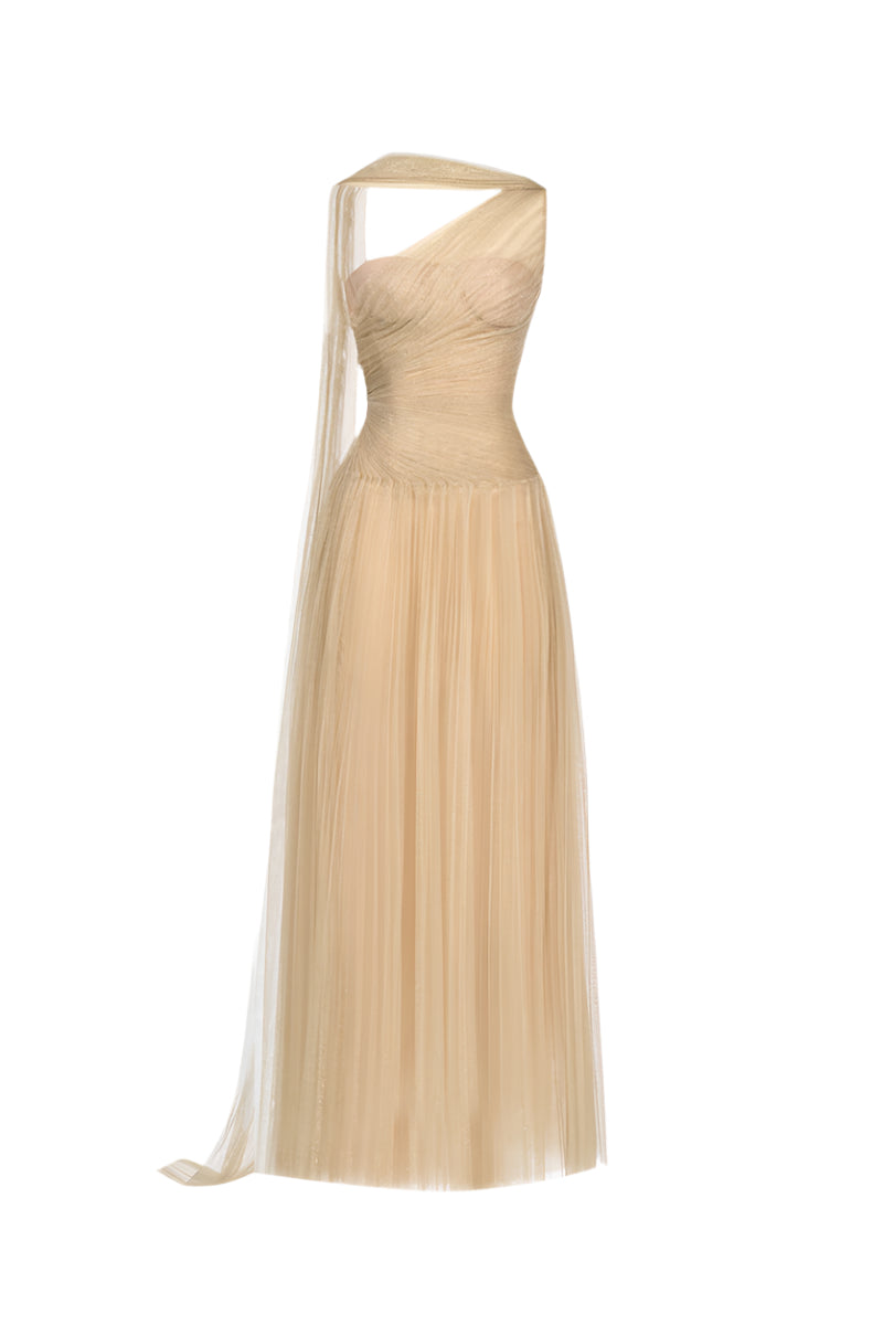 GOLD DRAPED MAXI DRESS