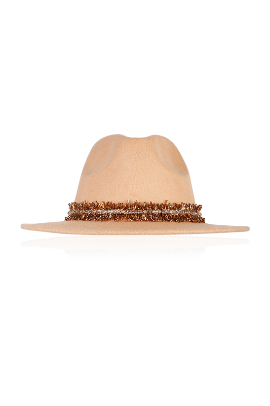 GOLD FEATHER HAT IN BROWN