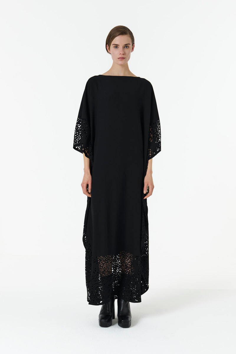 LASET-CUT KAFTAN IN BLACK