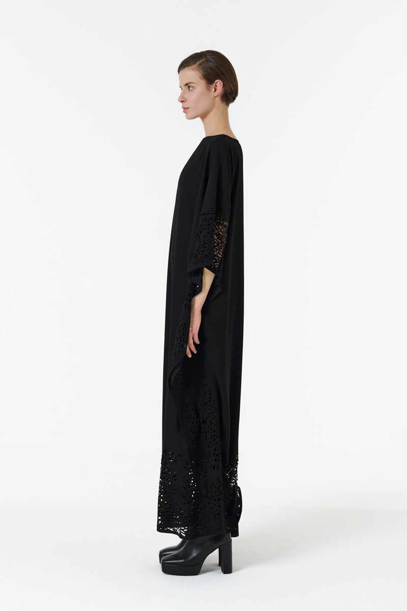LASET-CUT KAFTAN IN BLACK