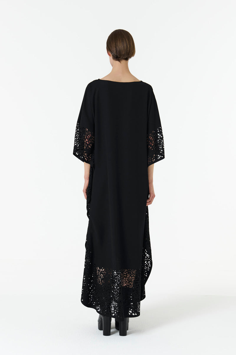 LASET-CUT KAFTAN IN BLACK
