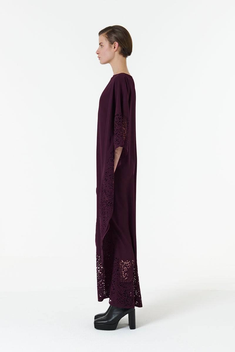 LASET-CUT KAFTAN IN PURPLE