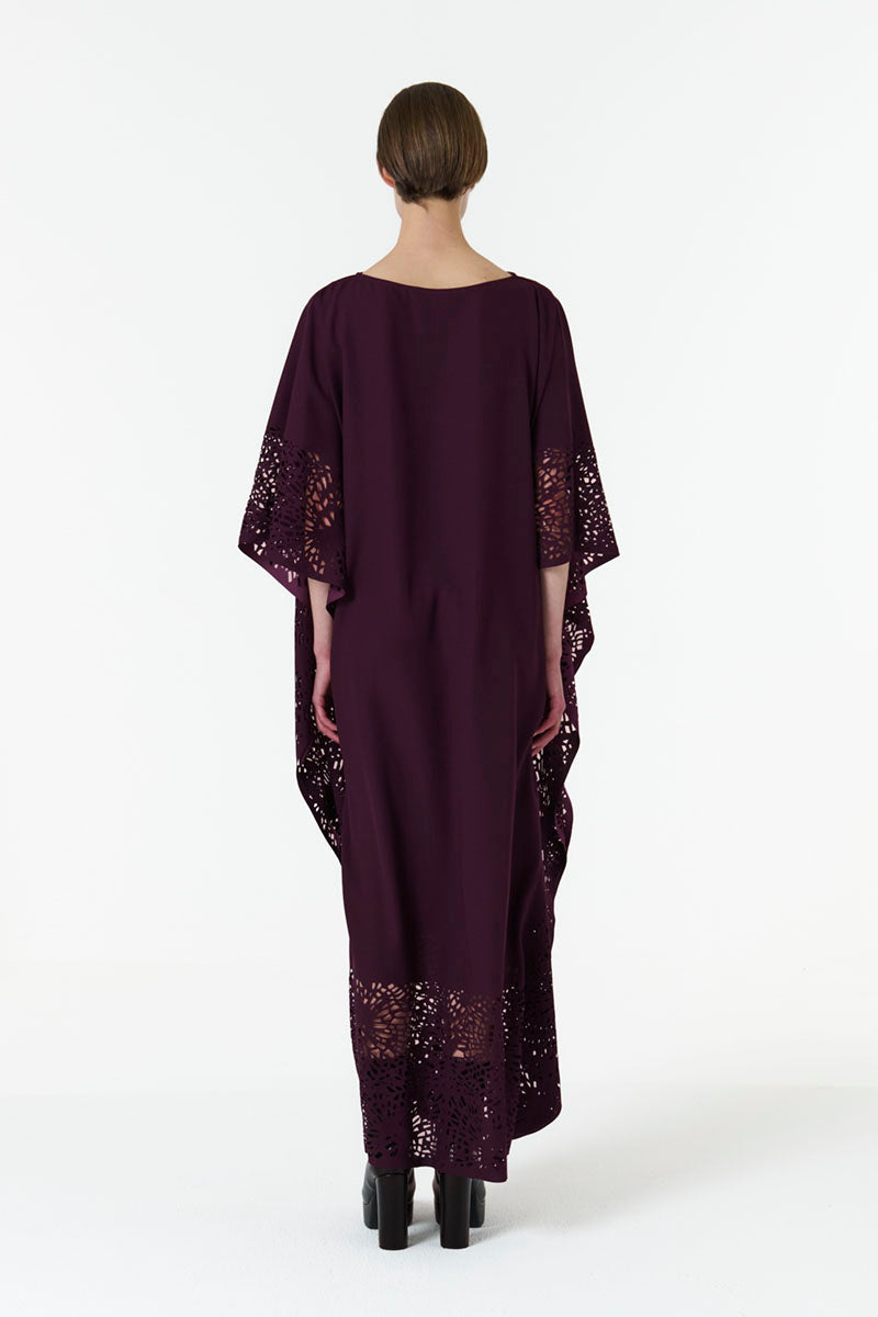 LASET-CUT KAFTAN IN PURPLE