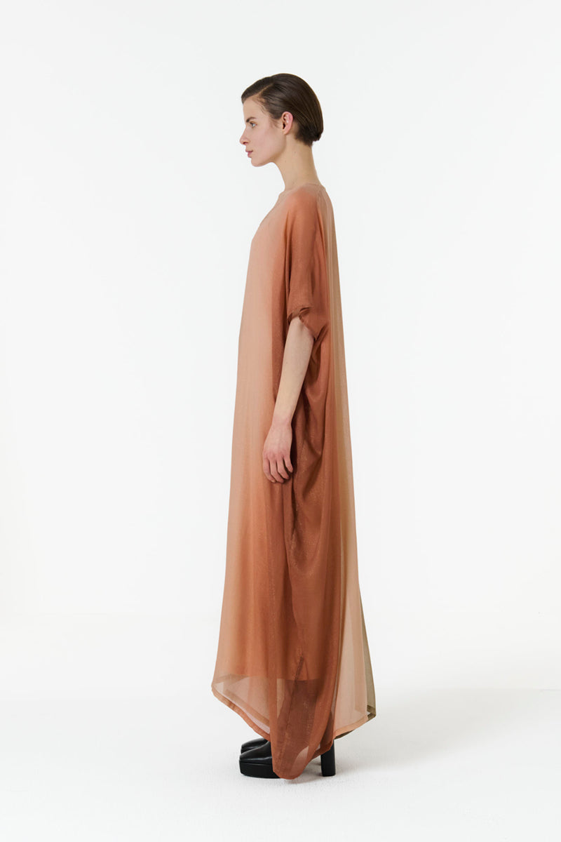 METALLIC OMBRE PRINT KAFTAN IN BROWN