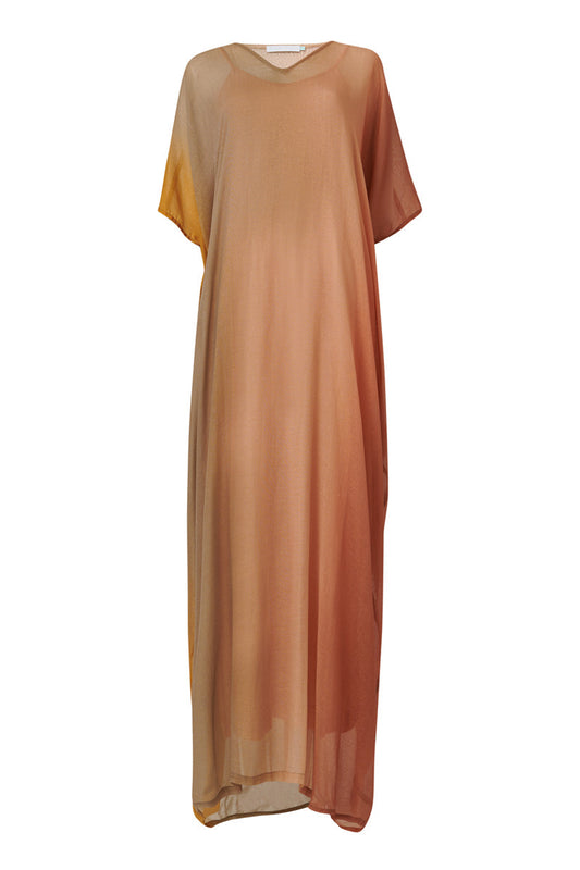 METALLIC OMBRE PRINT KAFTAN IN BROWN