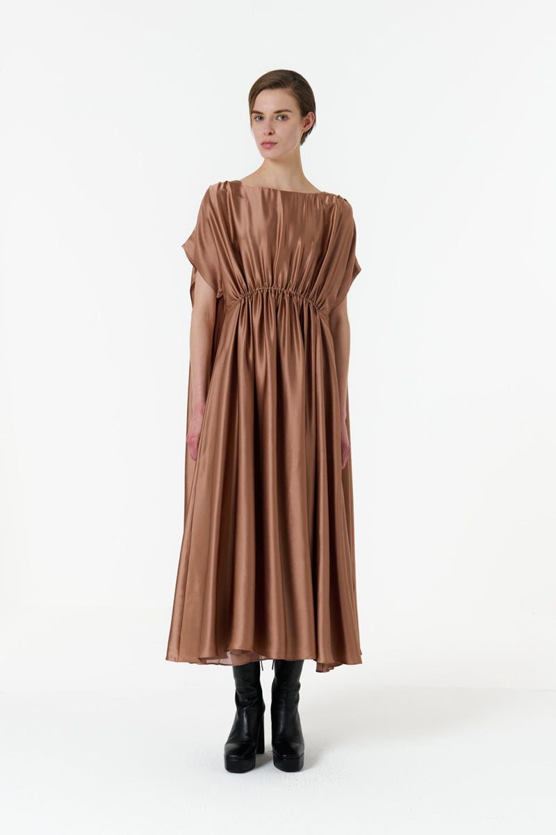 CAPE-EFFECT DRESS IN BROWN