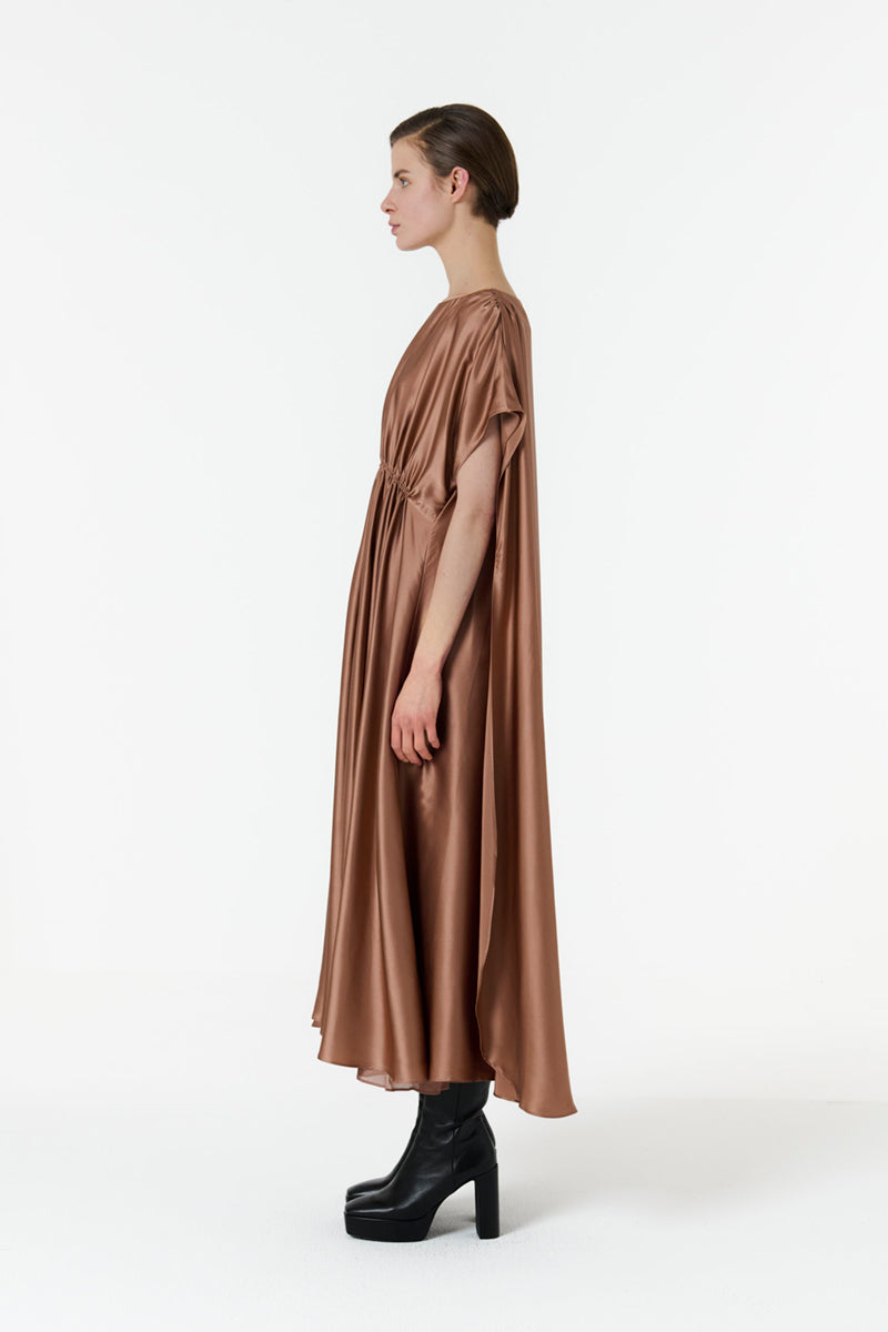 CAPE-EFFECT DRESS IN BROWN