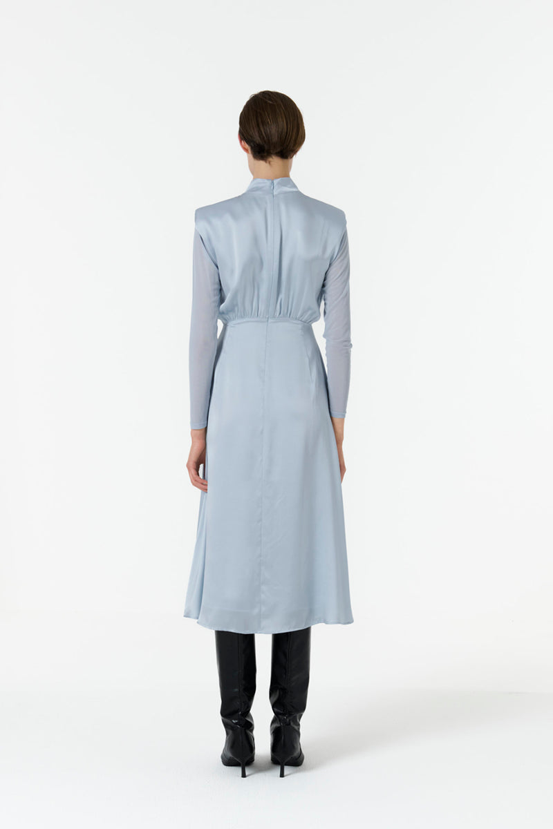 HIGH-NECK SILK DRESS IN BLUE