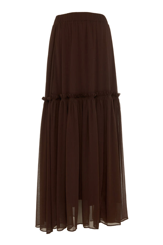 TIERED CHIFFON SKIRT IN DARK BROWN