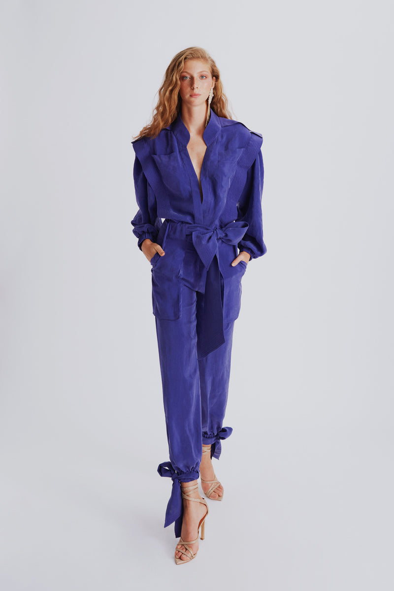 PURPLE JUMPSUIT WITH BELT