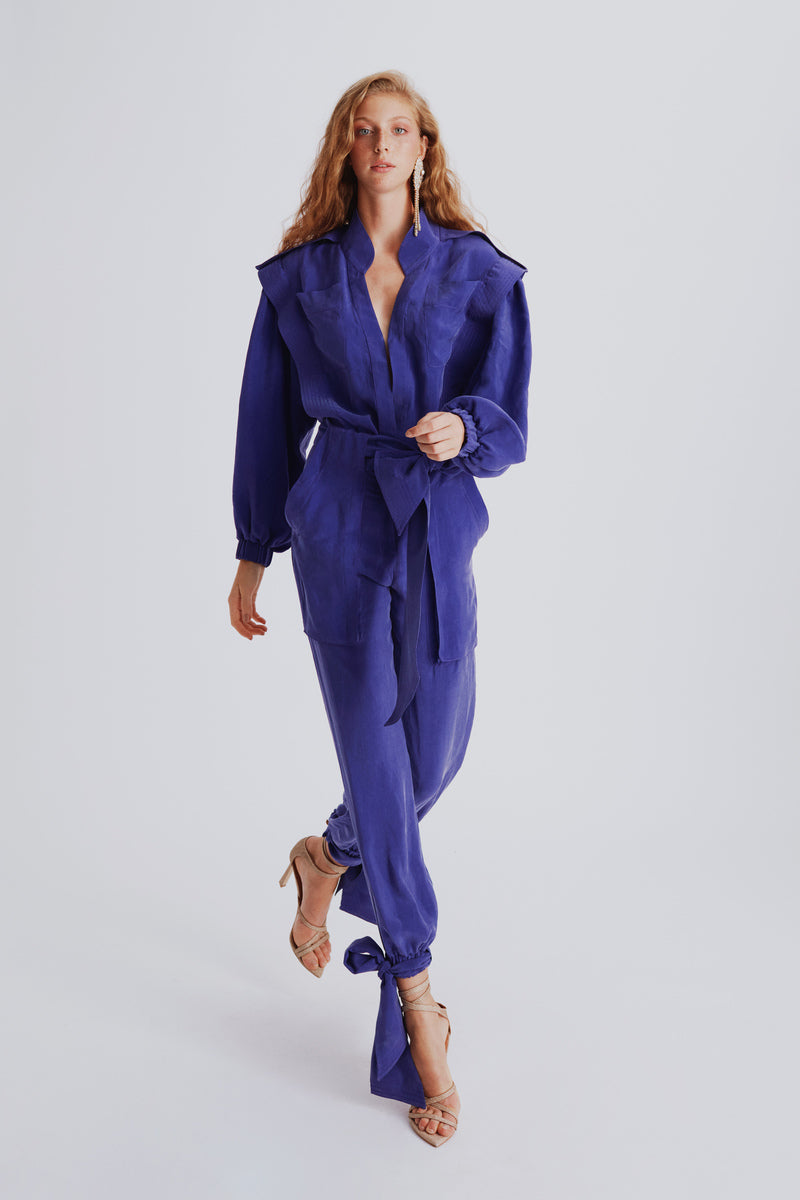 PURPLE JUMPSUIT WITH BELT