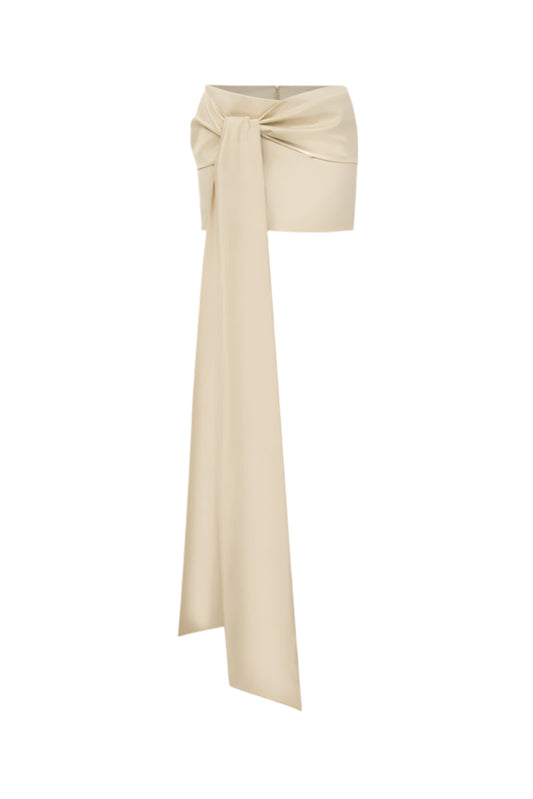 TIE FRONT MINI SKIRT IN BEIGE